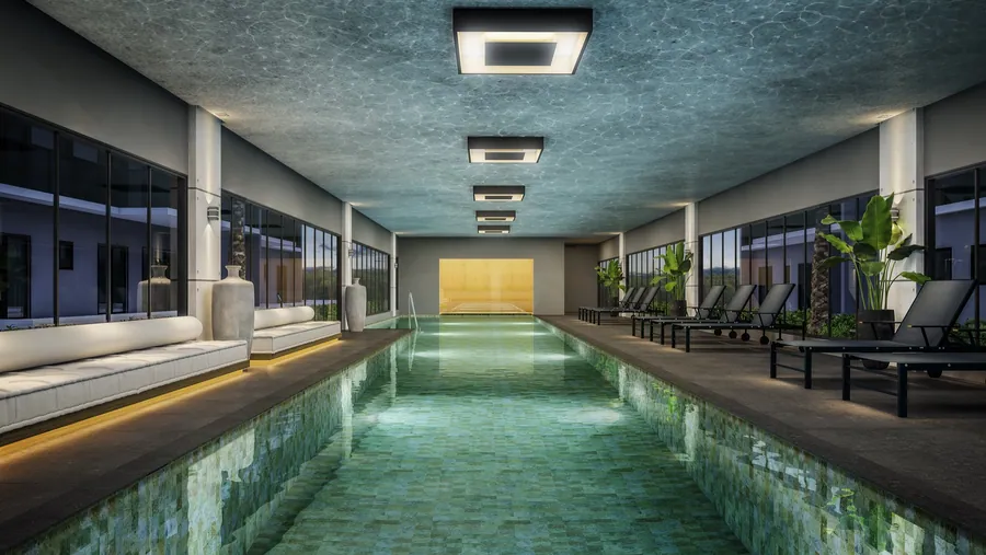 Piscina coberta com sauna integrada
