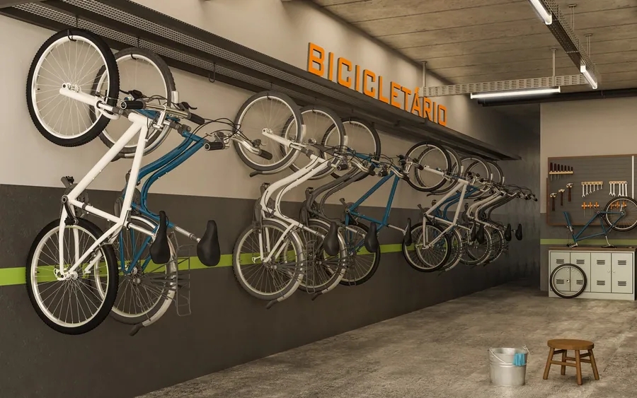 Bicicletário com suportes de parede