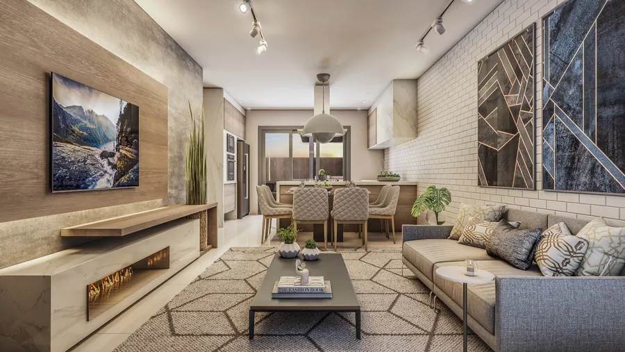 Living da casa duplex de 115m²