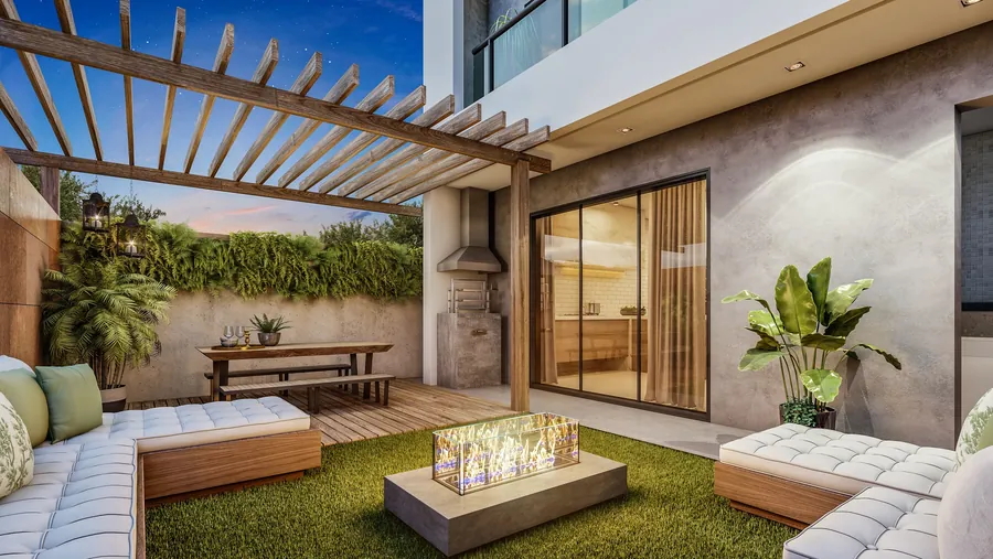 Área gourmet da casa duplex com churrasqueira integrada