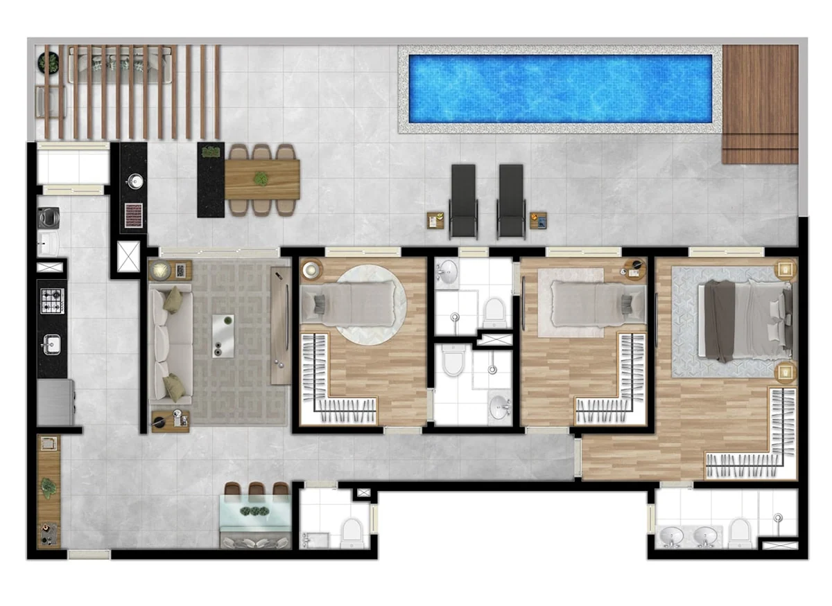 Planta · Apartamento Garden 149m² &middot; opção B
