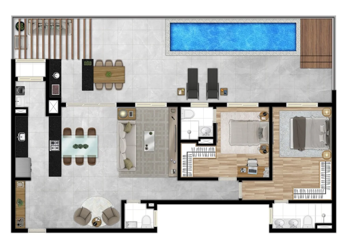 Planta · Apartamento Garden 149m² &middot; opção B, ampliada